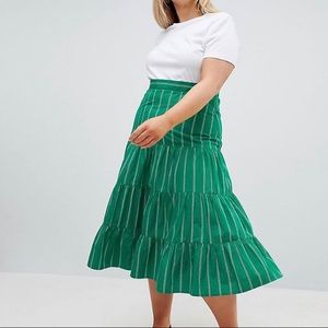Green striped ASOS Curve Midi skirt size 18